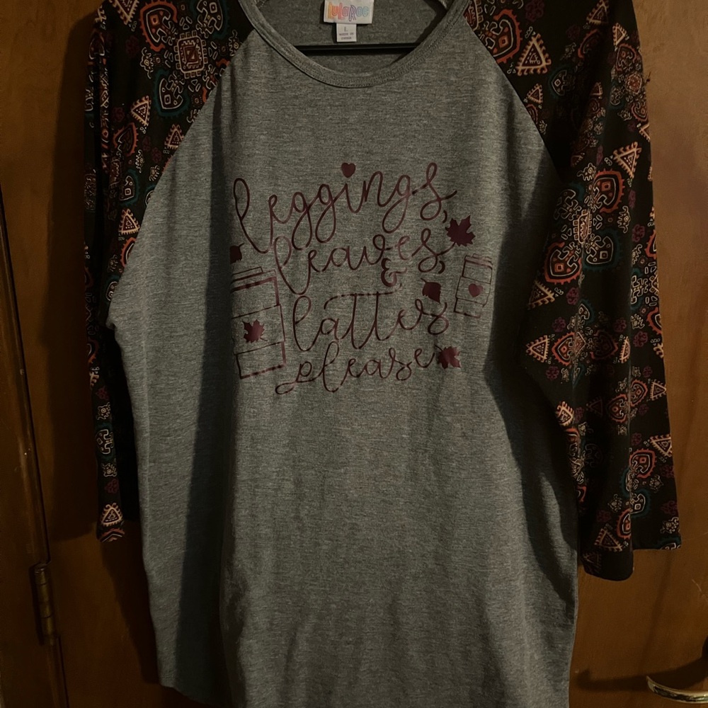 LuLaRoe Women’s Size L Large Fall Themed Baseball Tee Shirt